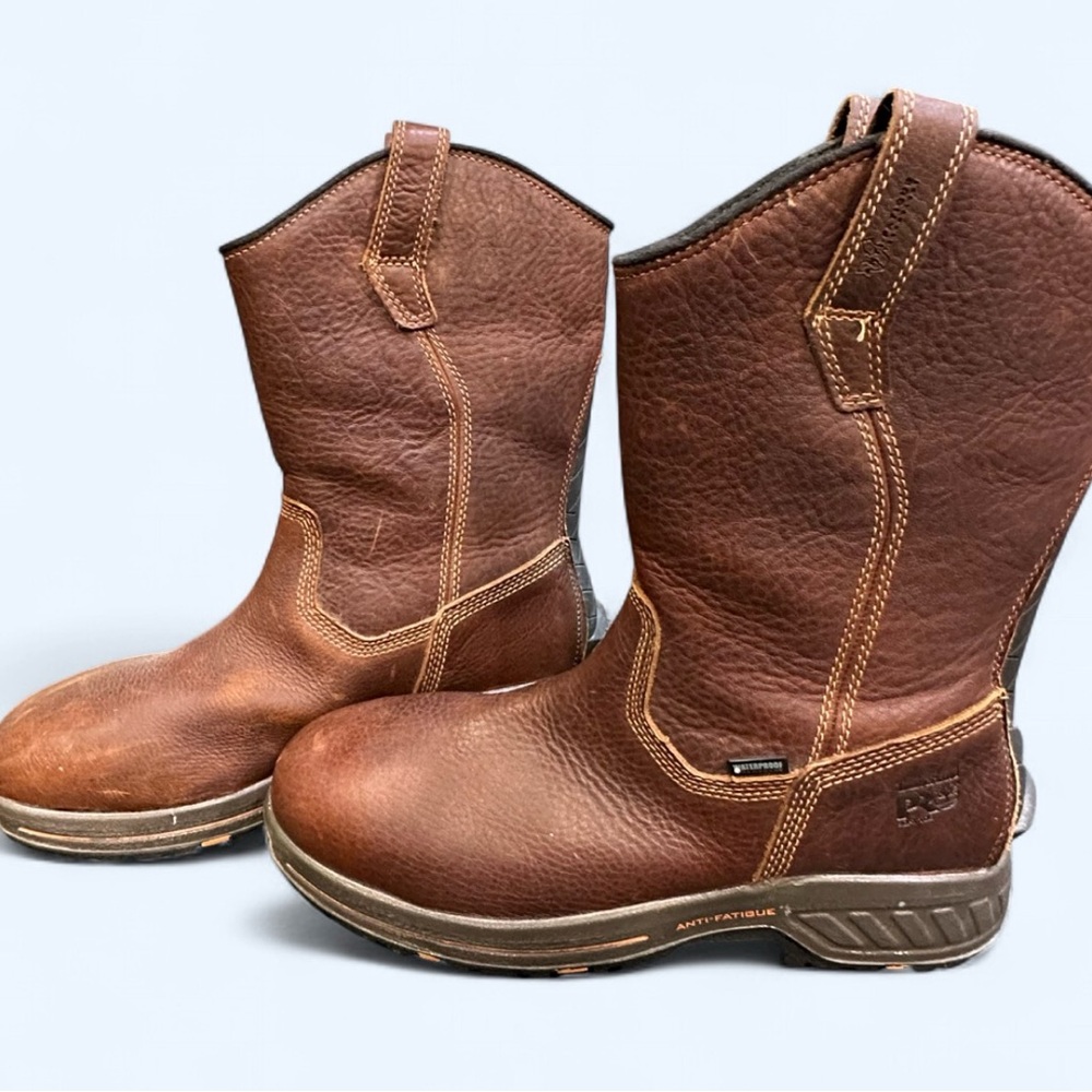 Timberland Pro Helix HD Soft Toe Men’s Size 10  Pull on brown leather work boots